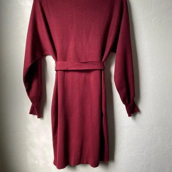 🎄NWT MEROKEETY Off Shoulder Ribbed Knit Sweater Dress Wine Red Fall Mini Dress M - Picture 7 of 8